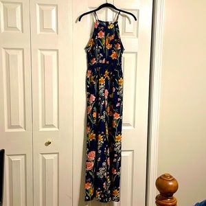Navy floral pant romper